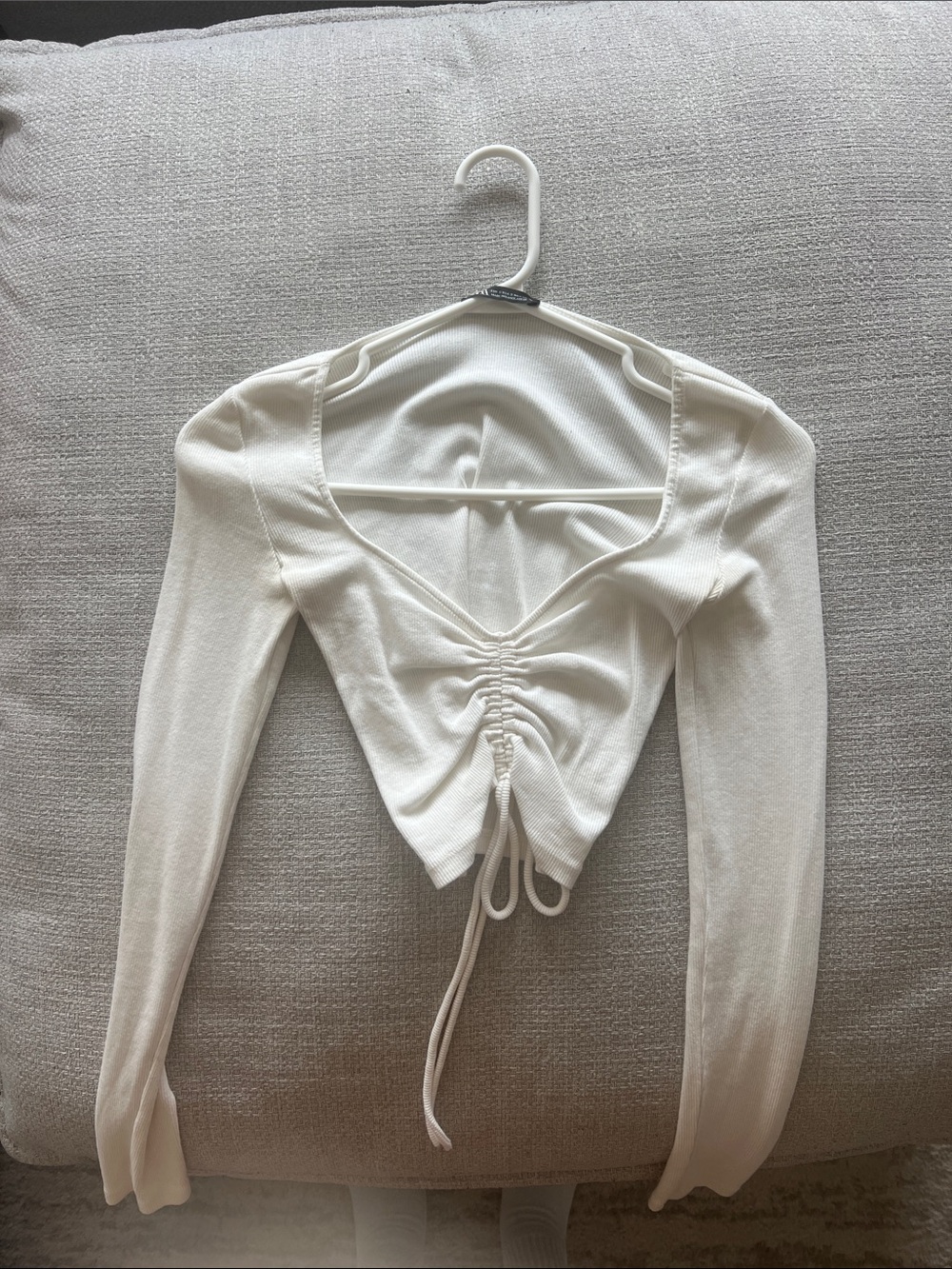Zara Cream Ruched Drawstring Long Sleeve Top